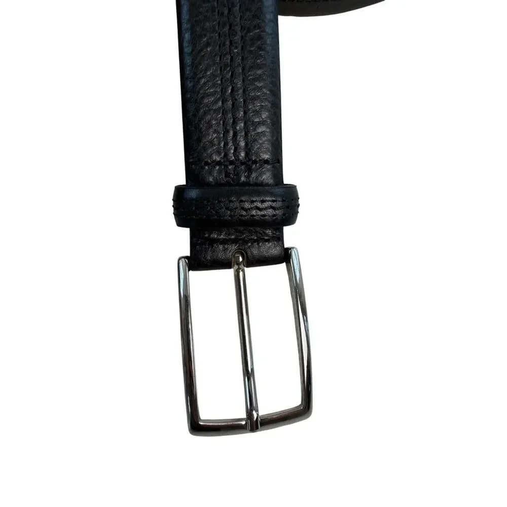 BROOKS BROTHERS Black Leather Belt Mens Silvertone Hardware Center Seam 38/95
